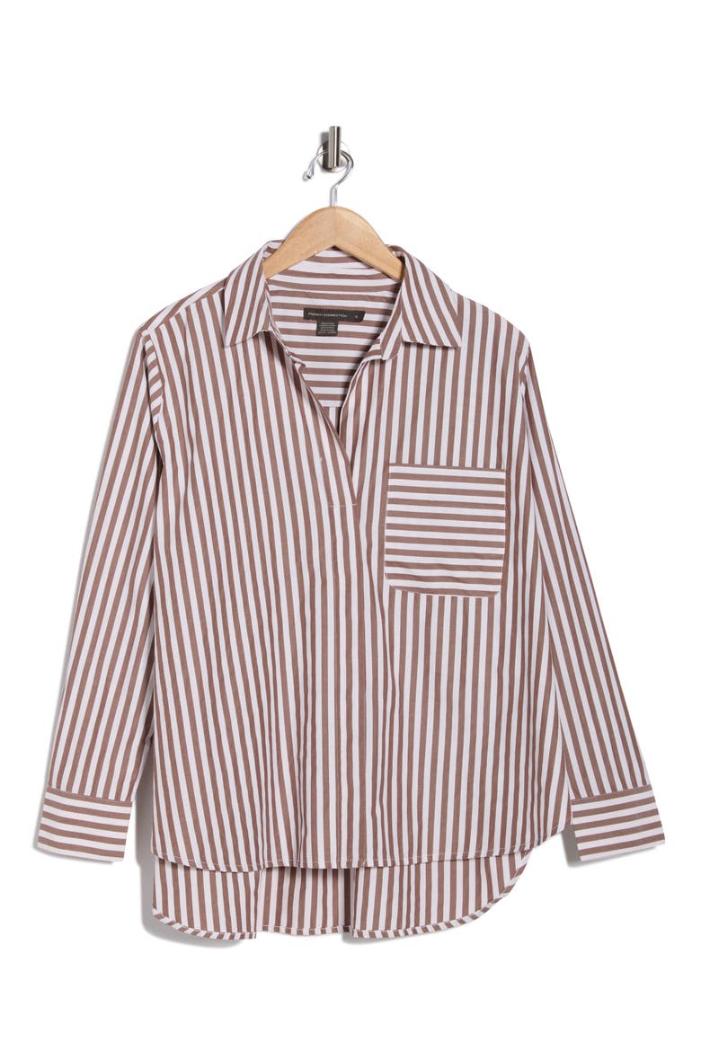 Stripe Relaxed Popover Shirt, Alternate, color, CHOCOLATE BROWN / ECRU