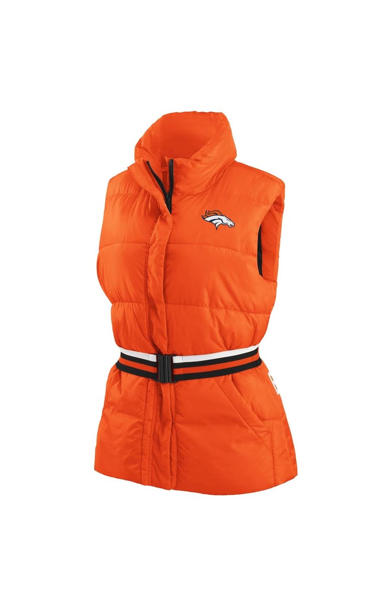 WEAR by Erin Andrews Women's WEAR by Erin Andrews Orange Denver Broncos Full-Zip Puffer Vest with Belt, Alternate, color,