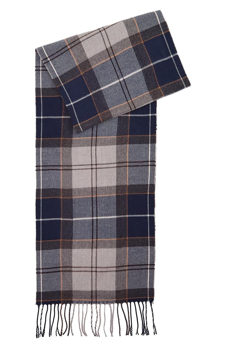 Barbour Galingale Plaid Fringed Scarf, Alternate, color, Grey Midnight Tartan