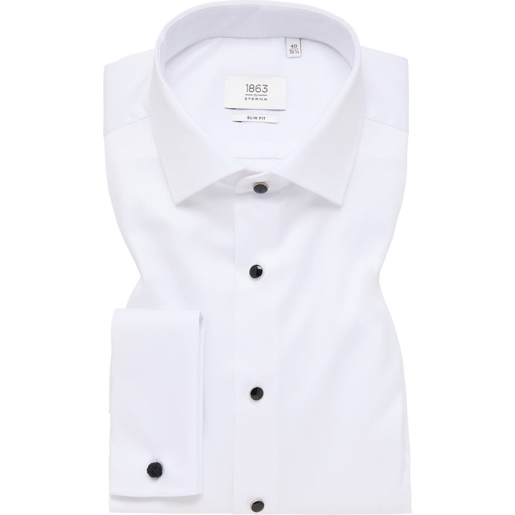 1863 By Eterna Luxury Black Tie Slim Fit Dress Shirt In White