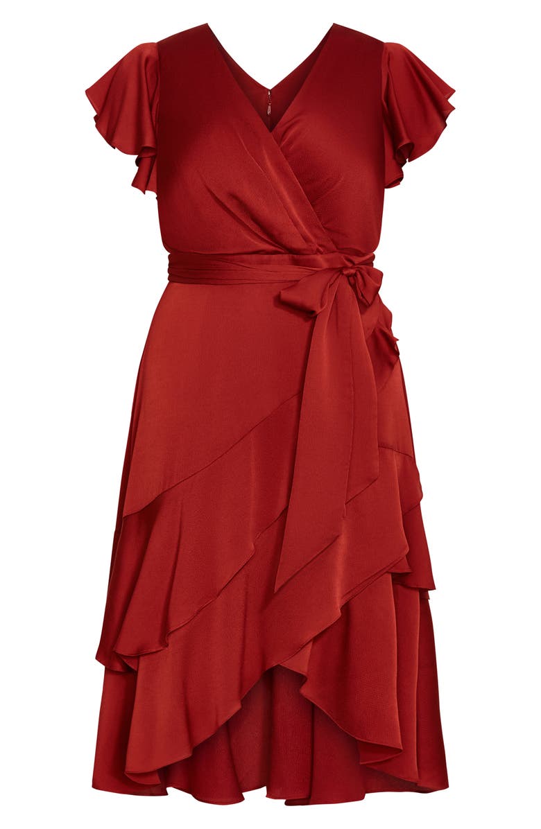City Chic Jen Ruffle Faux Wrap Satin Dress, Alternate, color,