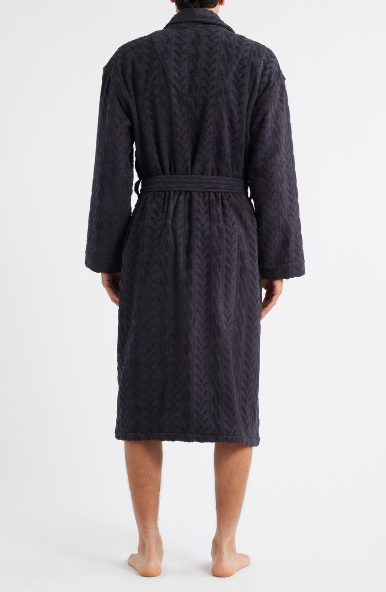 Majestic International Textured Cotton Terry Cloth Shawl Collar Robe, Alternate, color, Black