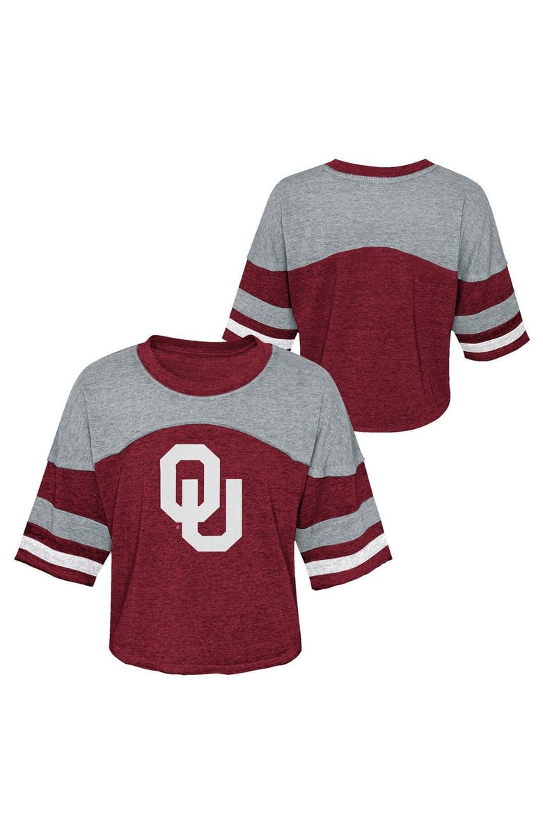 Outerstuff Girls Youth Crimson Oklahoma Sooners Sunday Friday Sleeve Stripe Jersey T-Shirt, Main, color, Crimson