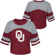 Outerstuff Girls Youth Crimson Oklahoma Sooners Sunday Friday Sleeve Stripe Jersey T-Shirt