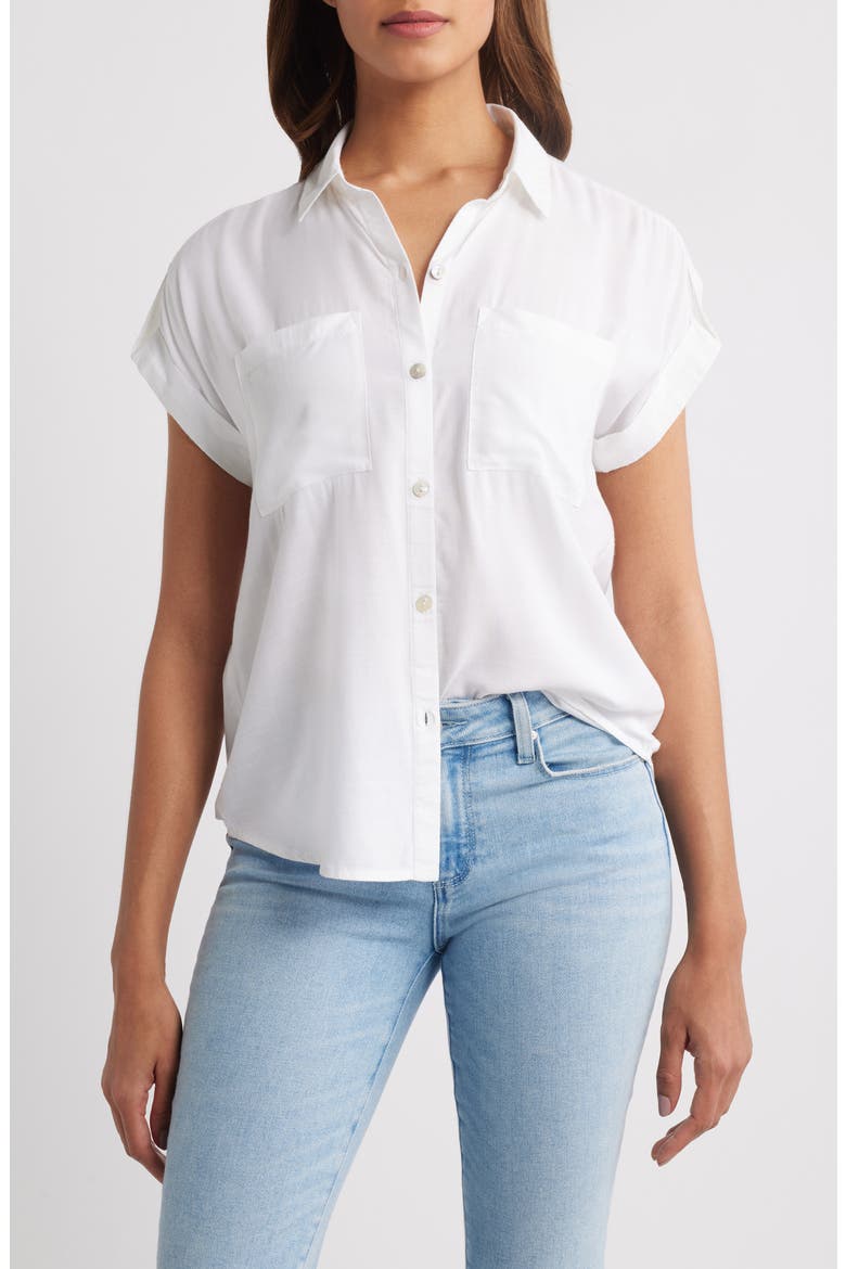 Delta Short Sleeve Button-Up Shirt, Main, color, WHITE
