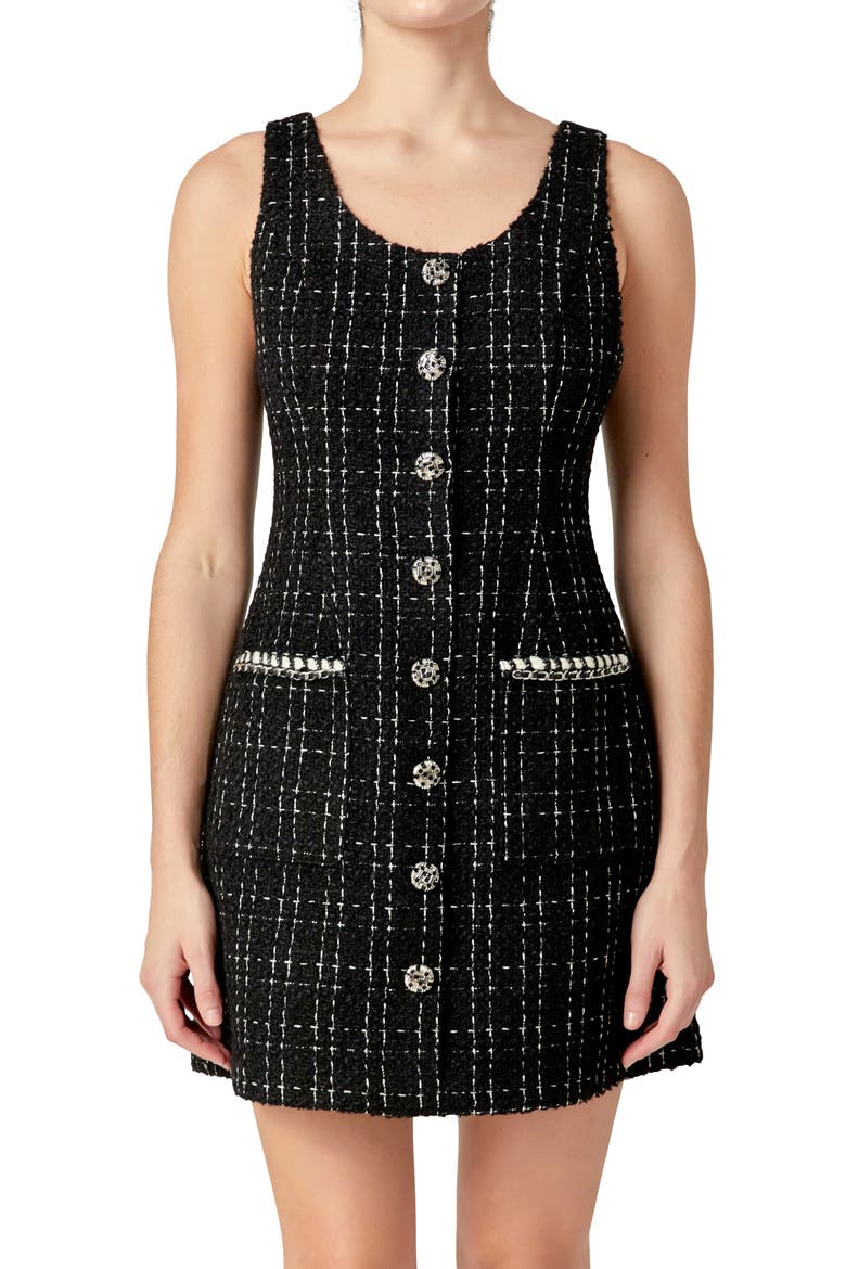 Metallic Tweed Sheath Minidress, Alternate, color, BLACK