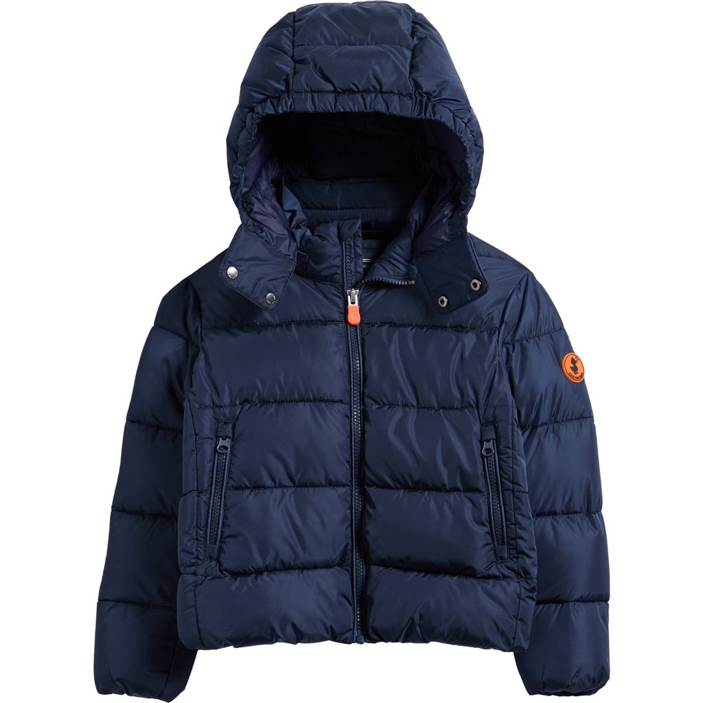 Save The Duck Kids' Shiny Water Repellent Puffer Jacket With Detachable Hood In Blue