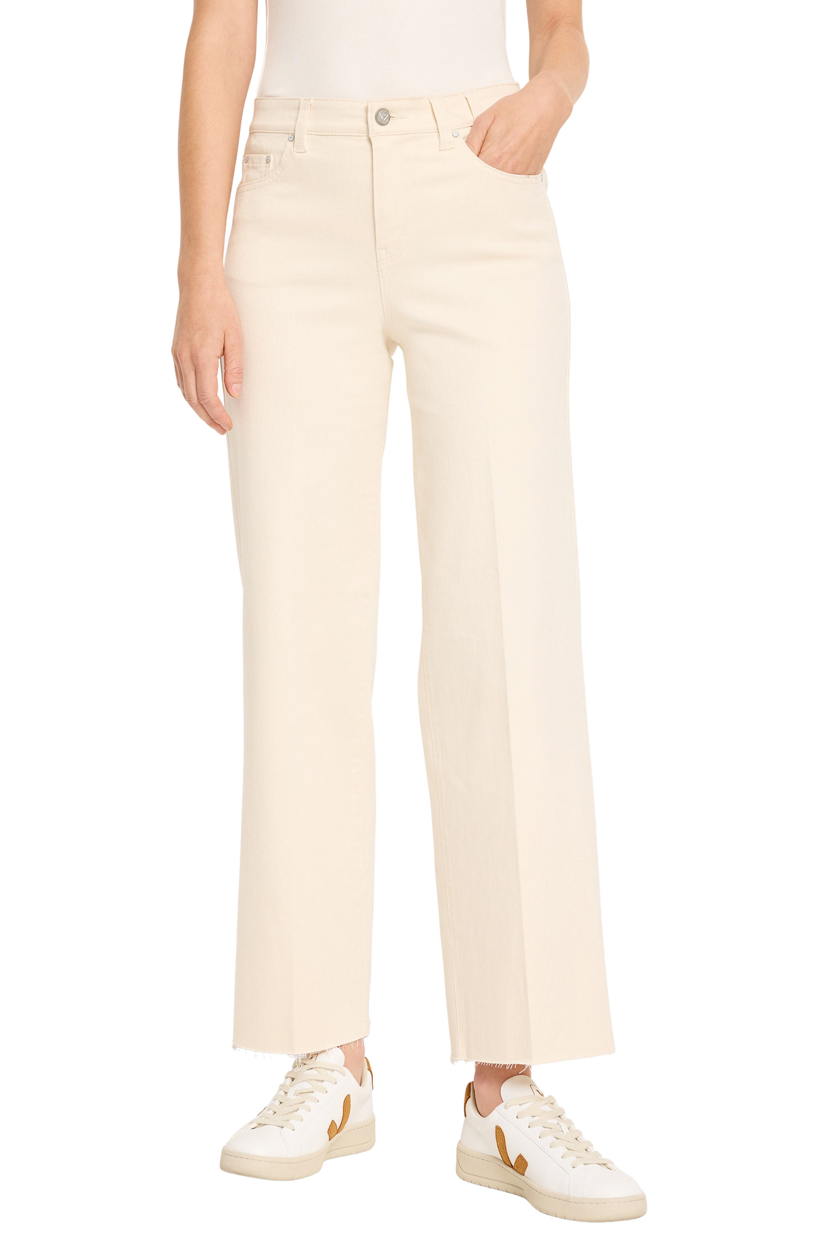 NIC+ZOE Weekend Raw Hem Mid Rise Ankle Wide Leg Jeans