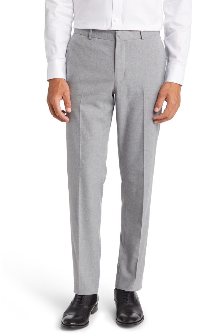 Flannel Trim Fit Trousers, Main, color, GREY HEATHER