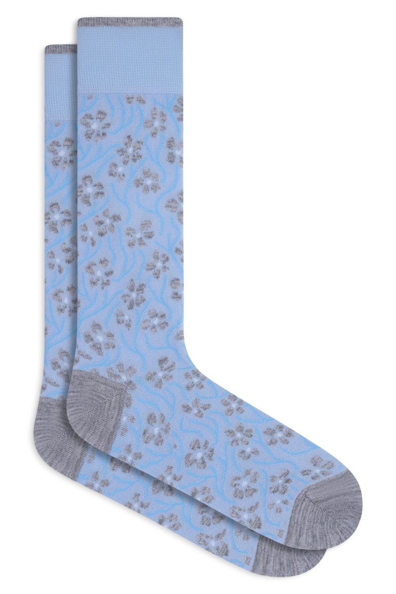 Floral Mercerized Cotton Blend Dress Socks, Main, color, AIR BLUE