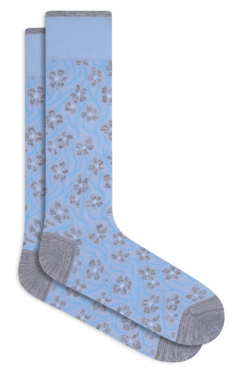 Floral Mercerized Cotton Blend Dress Socks