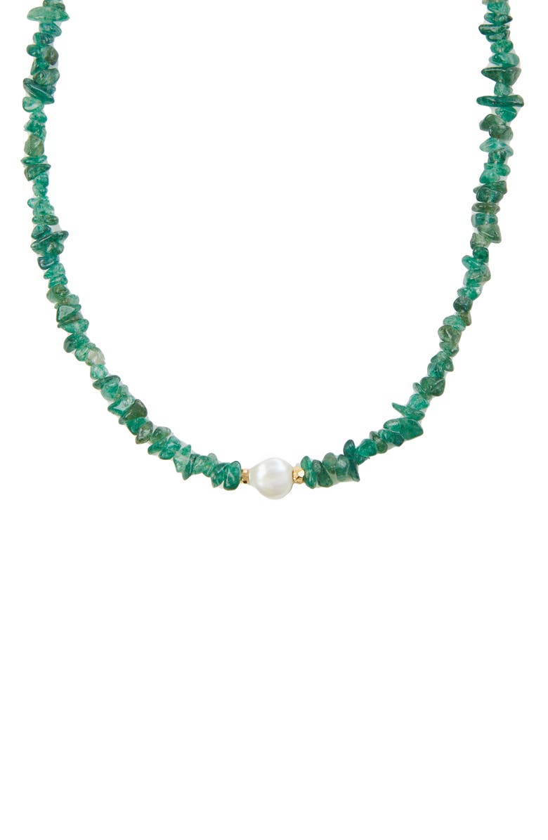 Argento Vivo Sterling Silver Beaded Green Onyx Necklace, Main, color, Gold