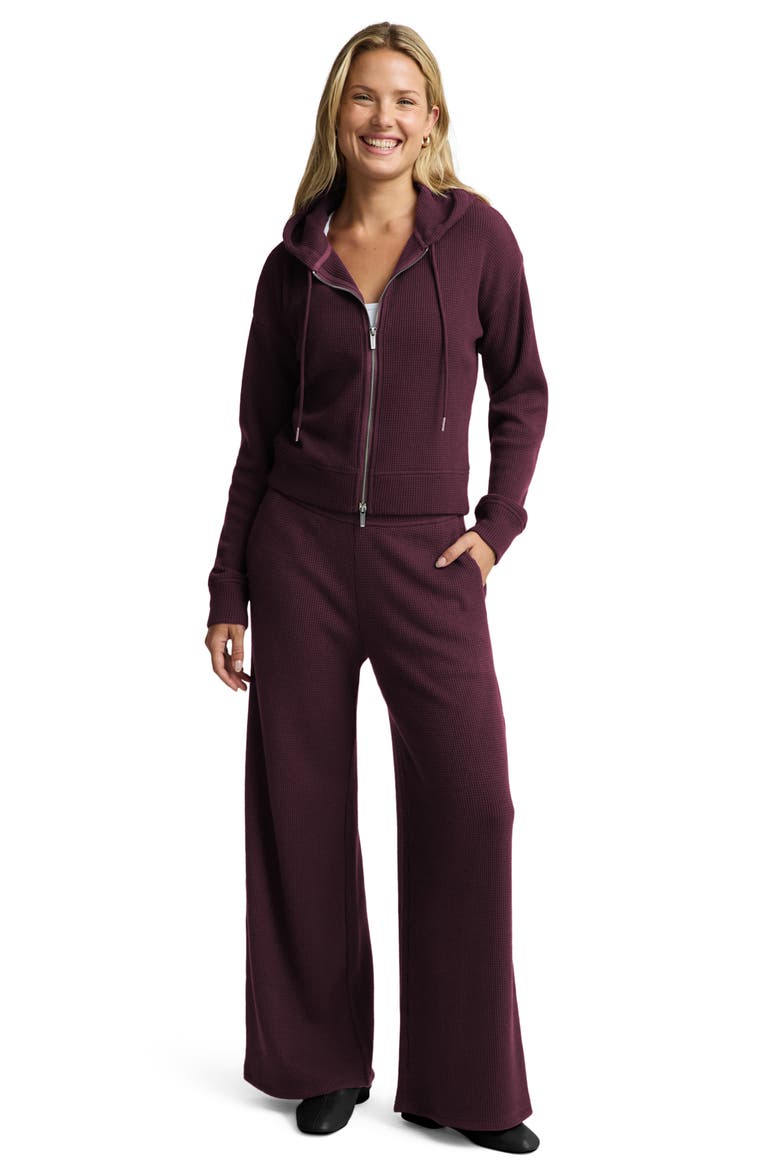 Rest Day Waffle Full Zip Hoodie, Alternate, color, CABERNET