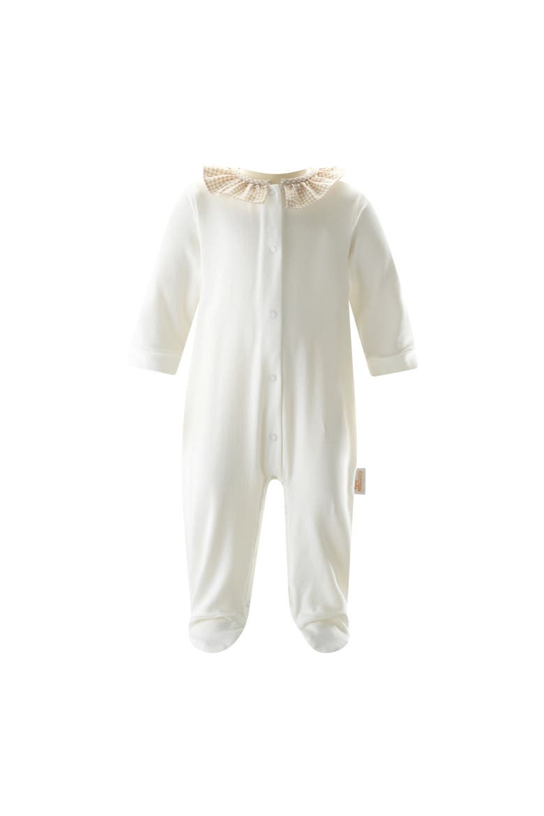Gingham Frill Collar Babygro, Alternate, color, White