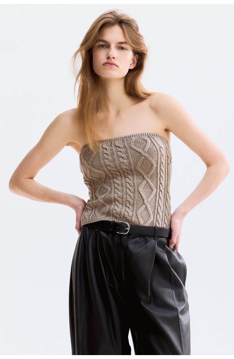 H&M Cable-knit Tube Top, Alternate, color, Taupe