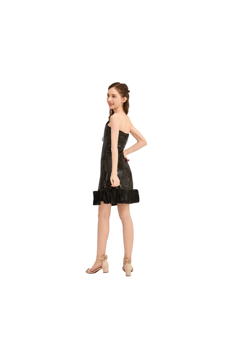 Tulleen Satin Strapless Dress, Alternate, color, Black