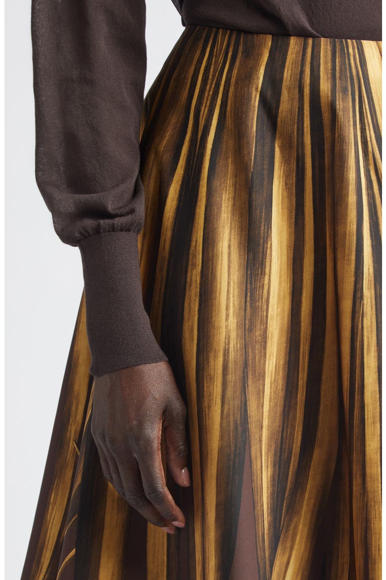 Palm Leaves Print Faille Circle Skirt, Alternate, color, BROWN/ BROWN