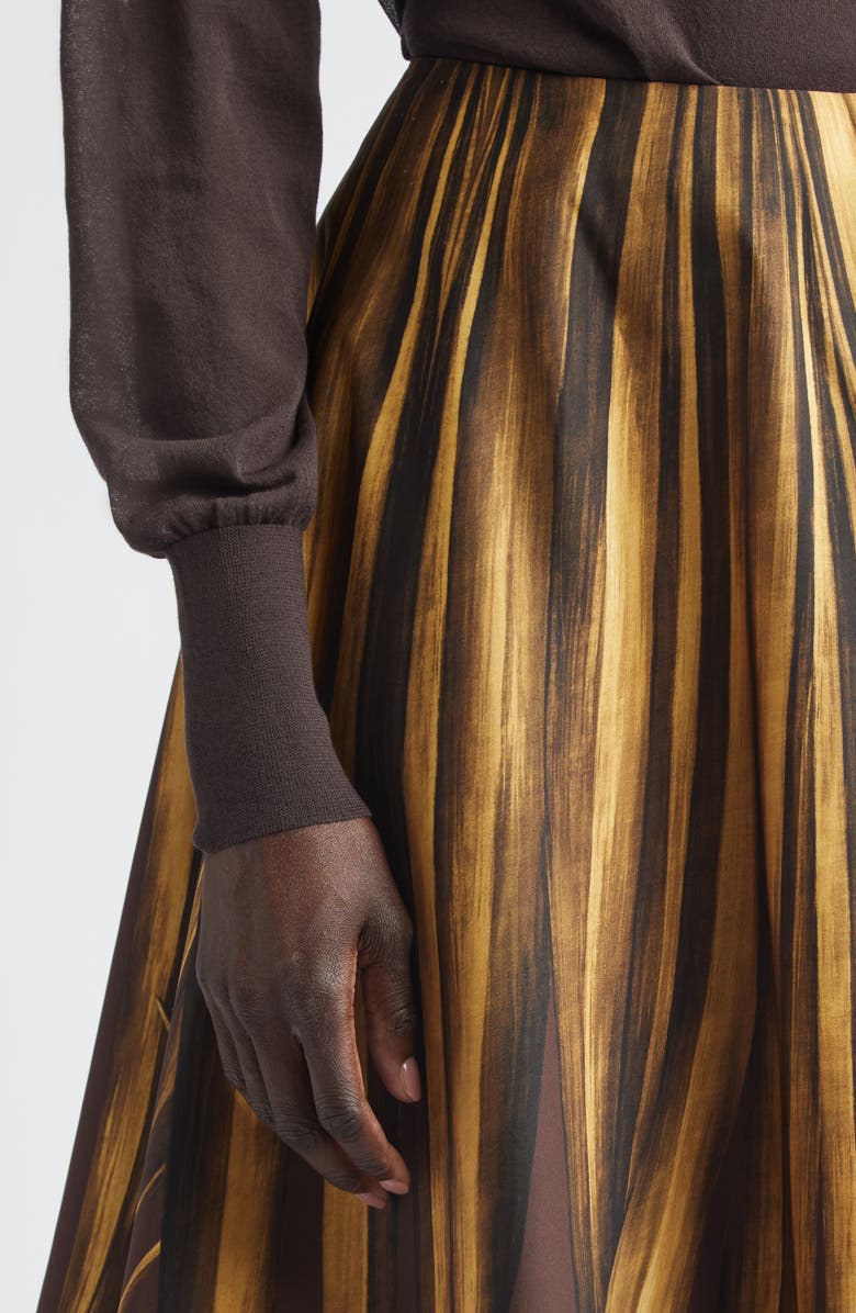 Oscar de la Renta Palm Leaves Print Faille Circle Skirt, Alternate, color, Brown/ Brown