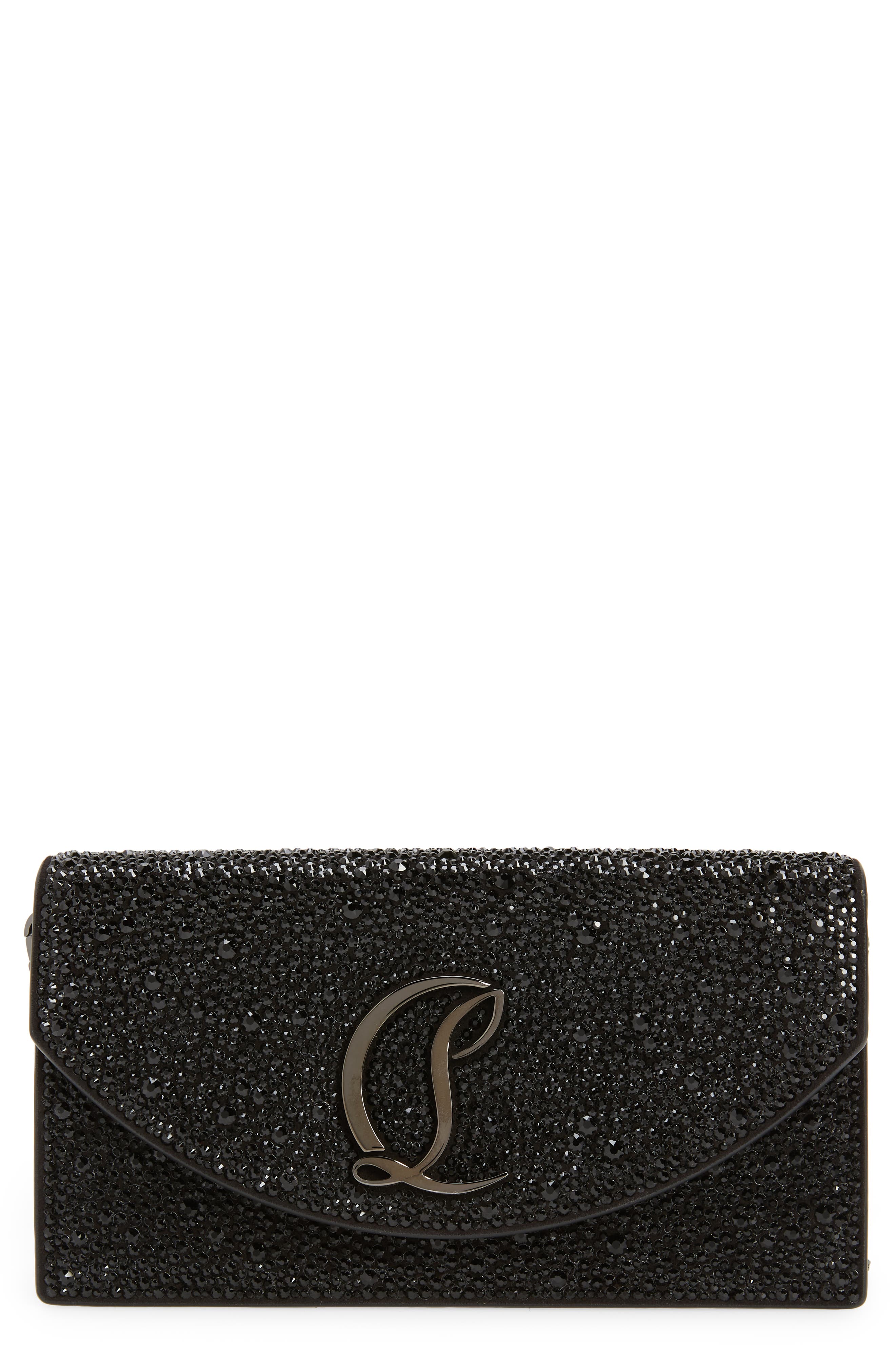 Christian Louboutin Small Loubi54 Strass Clutch, Main, color, Black/ Gun Metal