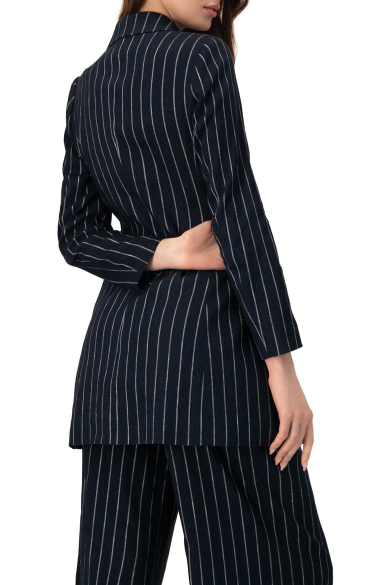 Striped Blazer with Patch Pockets, Alternate, color, Navy Blue