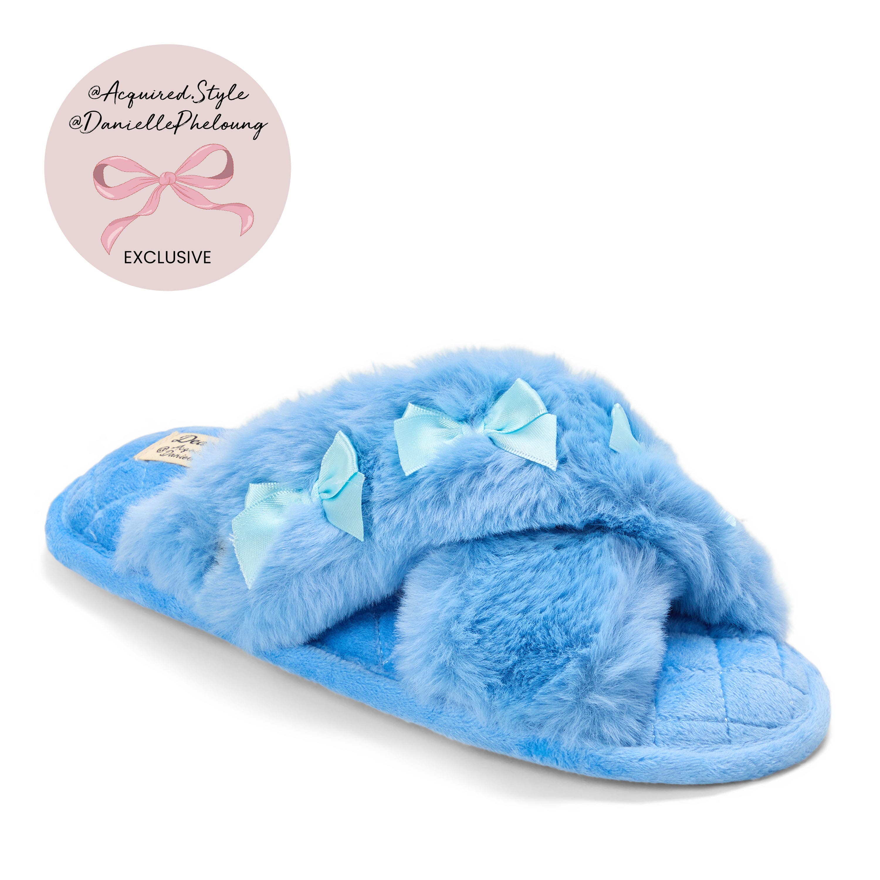 DEARFOAMS Jessica Furry Crossband Slide Slipper, Alternate, color, Cornflower