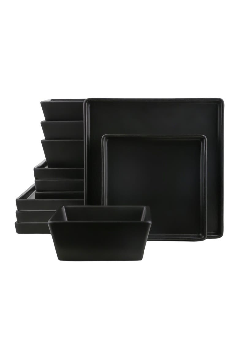 Grace Stoneware 12-Piece Dinnerware Set, Main, color, Black Matte