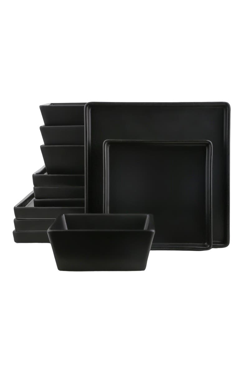 Stone Lain Grace Stoneware 12-Piece Dinnerware Set, Main, color, Black Matte
