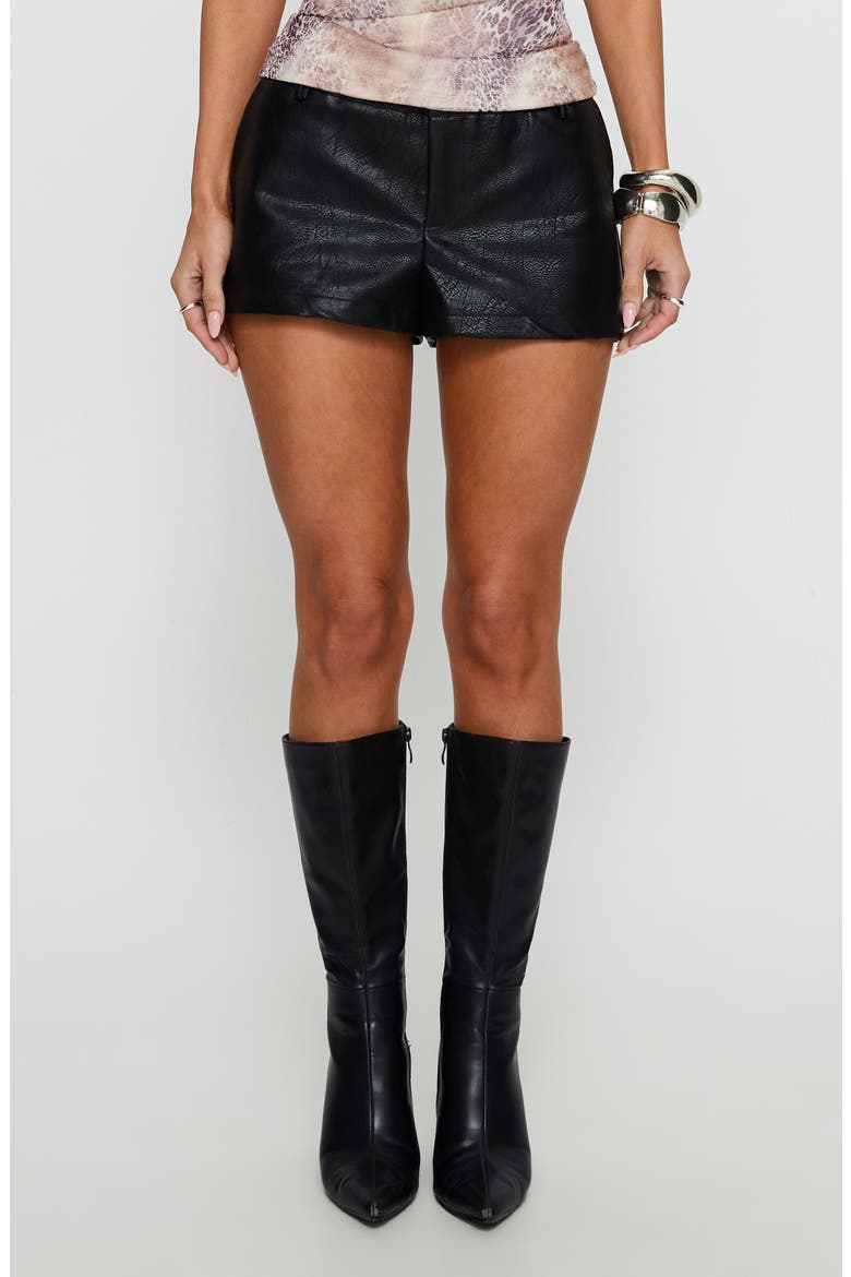 Top Class Low Rise Faux Leather Shorts, Main, color, BLACK