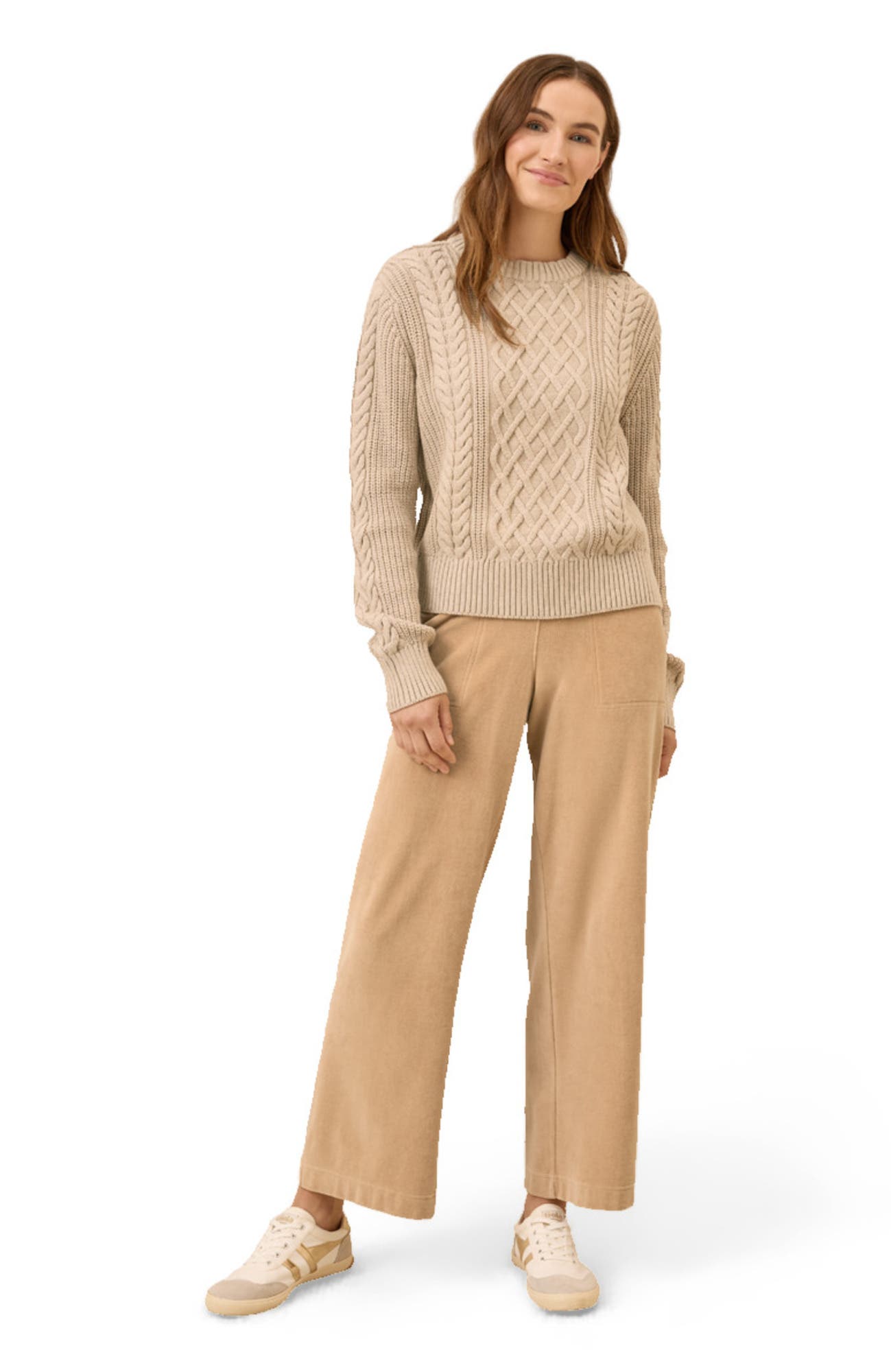 Organic Cotton Cable Knit Crew Sweater - image 3