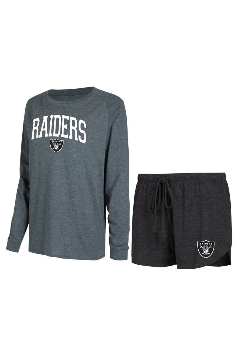 Women's Concepts Sport Black/Charcoal Las Vegas Raiders Raglan Long Sleeve T-Shirt & Shorts Lounge Set, Alternate, color, Black