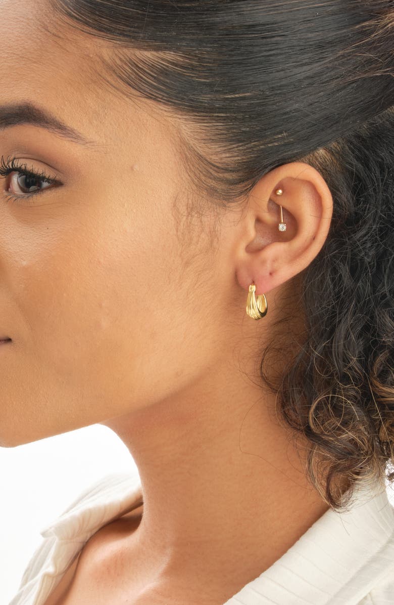Sterling Forever Ripple Hoop Earrings, Alternate, color, Gold