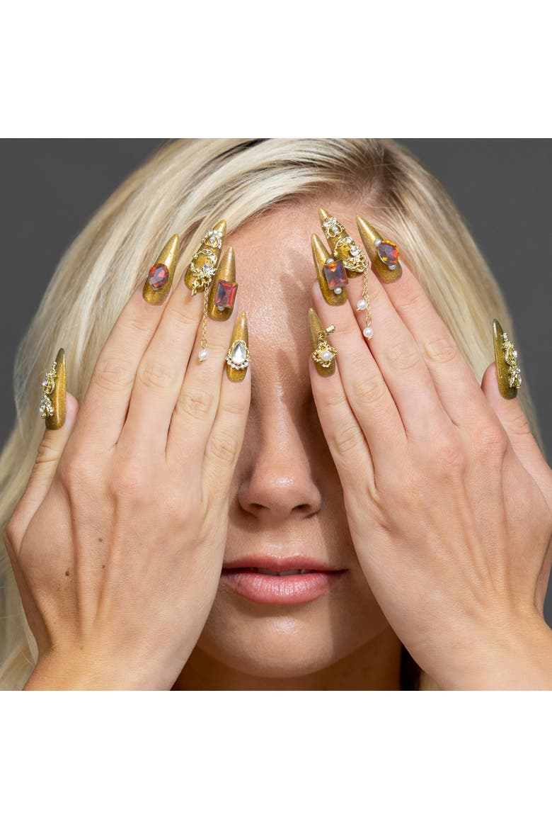 Crown Jewels Luxury Handmade Press On Nails, Alternate, color, gold, stiletto, long nails