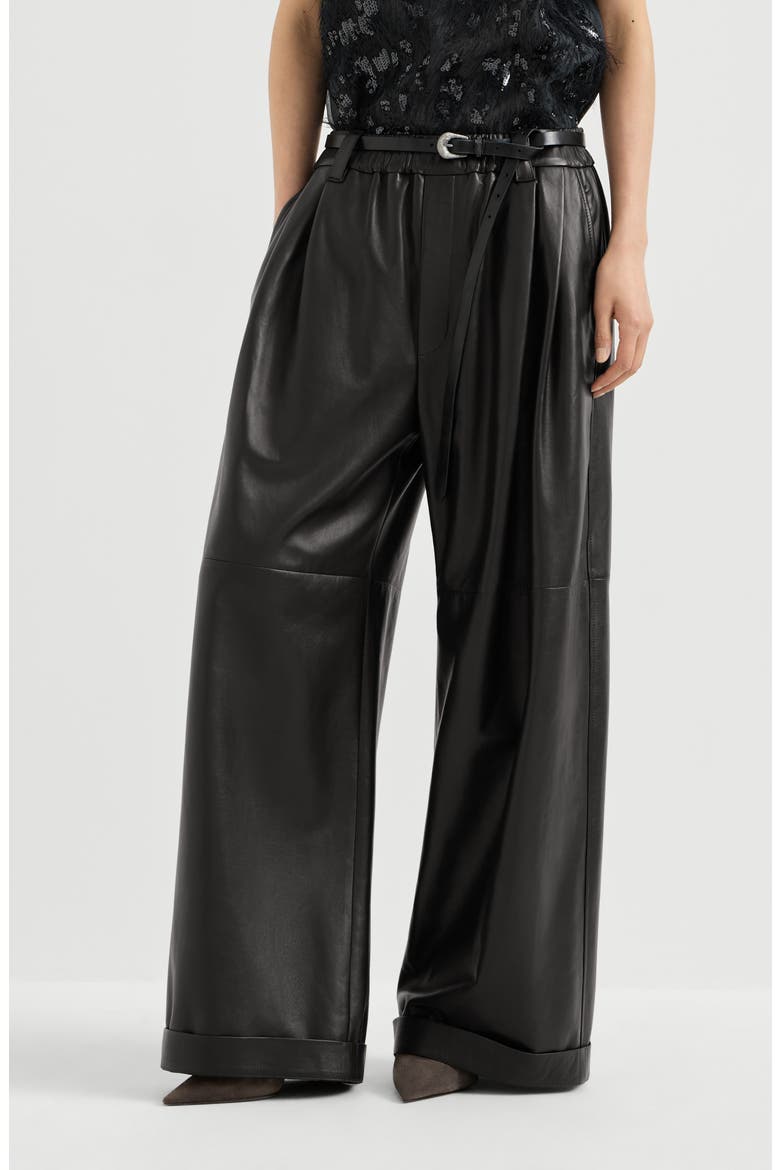Nappa leather baggy trousers, Main, color, Black