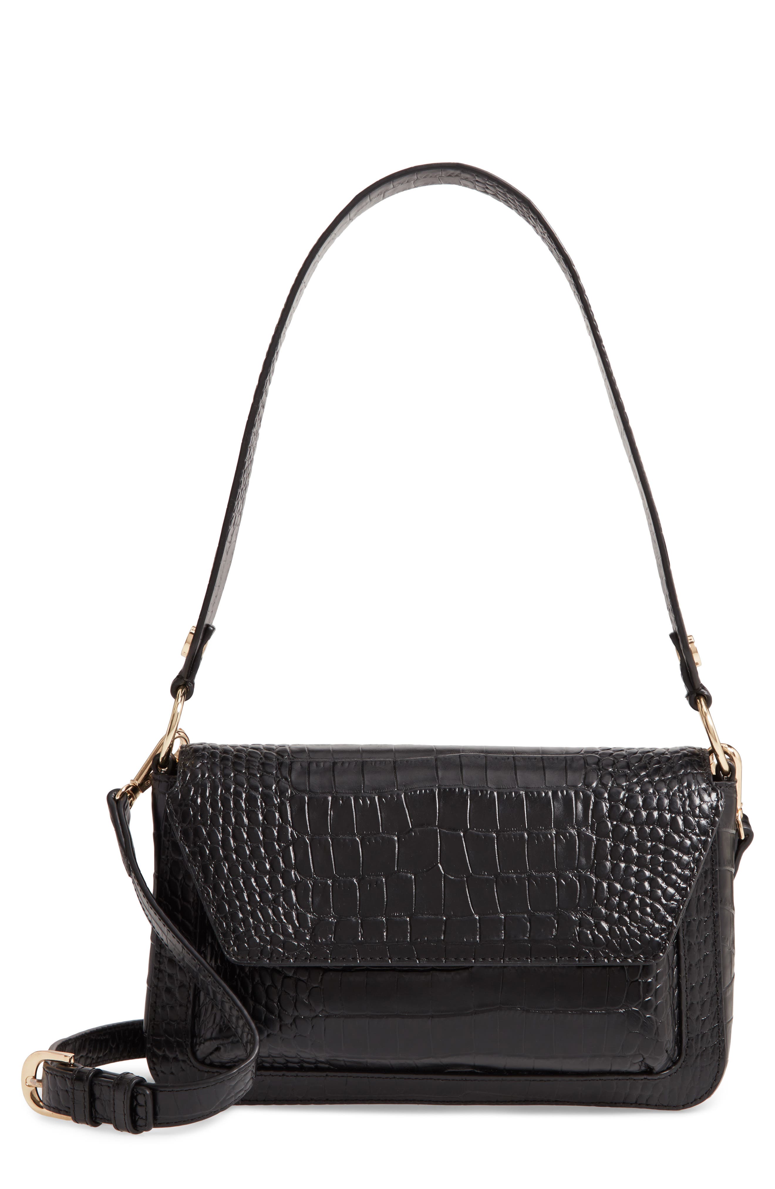 Nordstrom Stella Croc Embossed Leather Shoulder Bag, Main, color, 