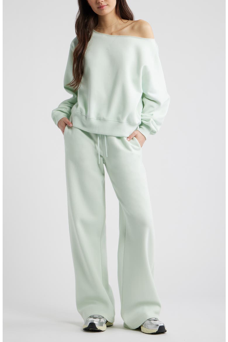 Fleece Off the Shoulder Sweatshirt, Alternate, color, GREEN CLOUD