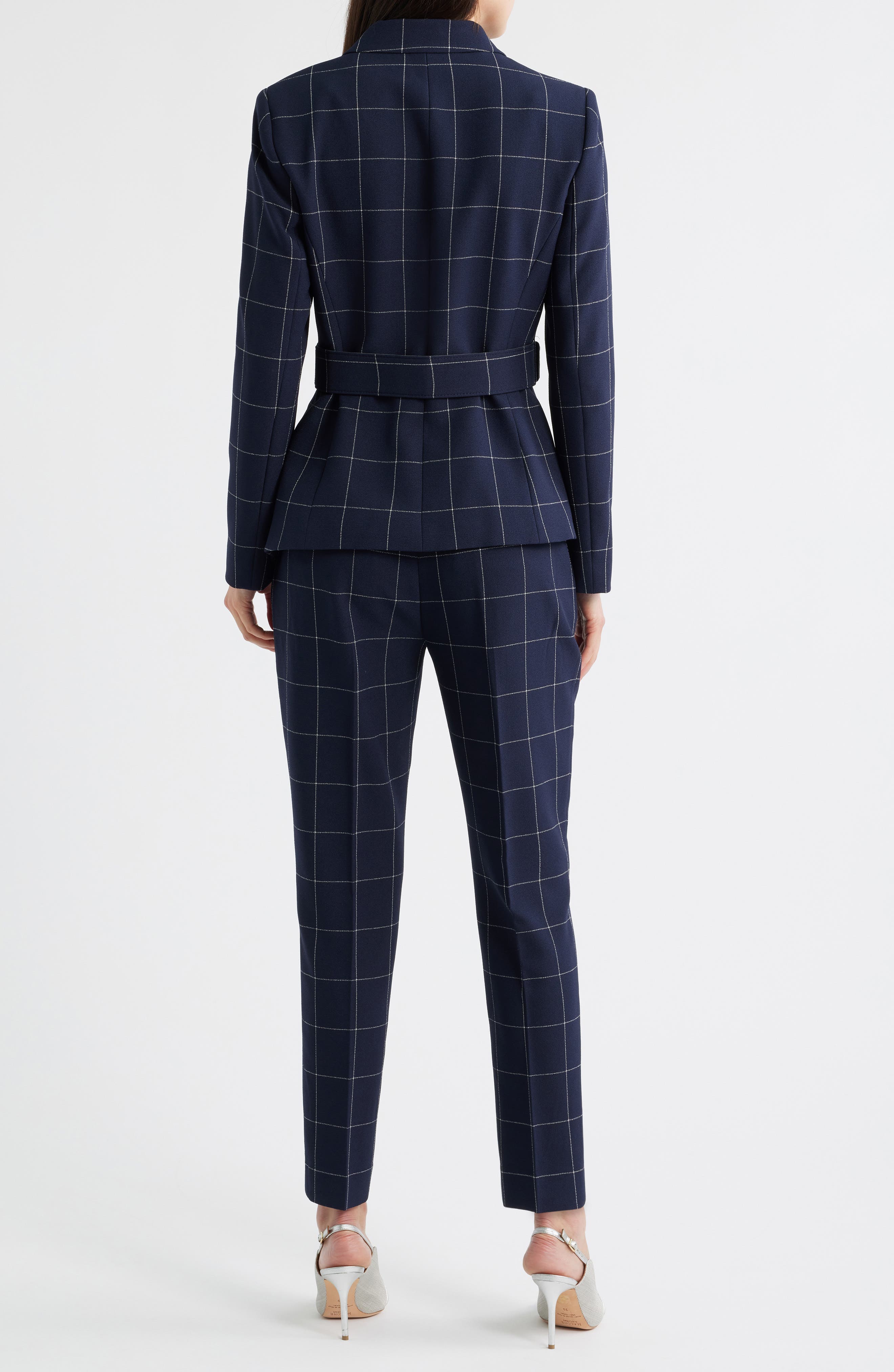Windowpane Check Belted Blazer & Pants Set - image 2
