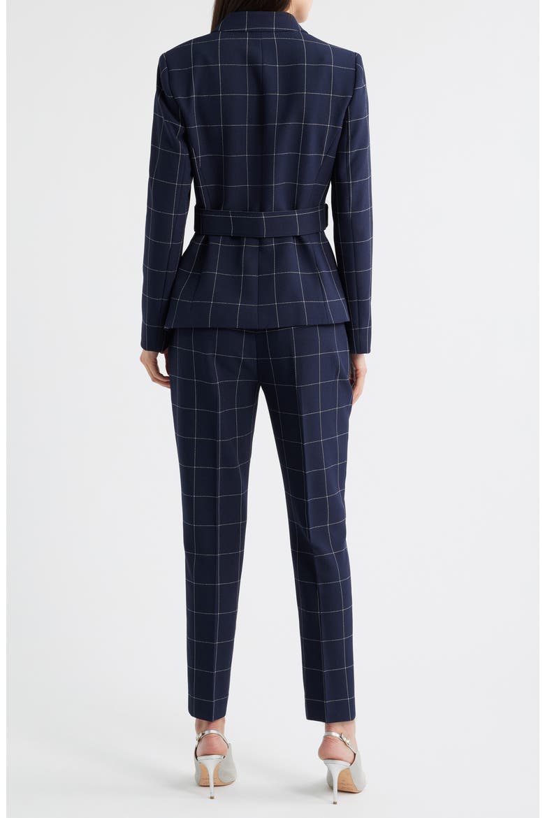 Windowpane Check Belted Blazer & Pants Set, Alternate, color, NAVY IVORY