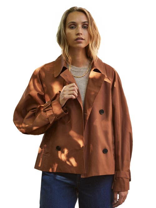 Ro&zo Long Sleeve Short Trench Jacket In Brown