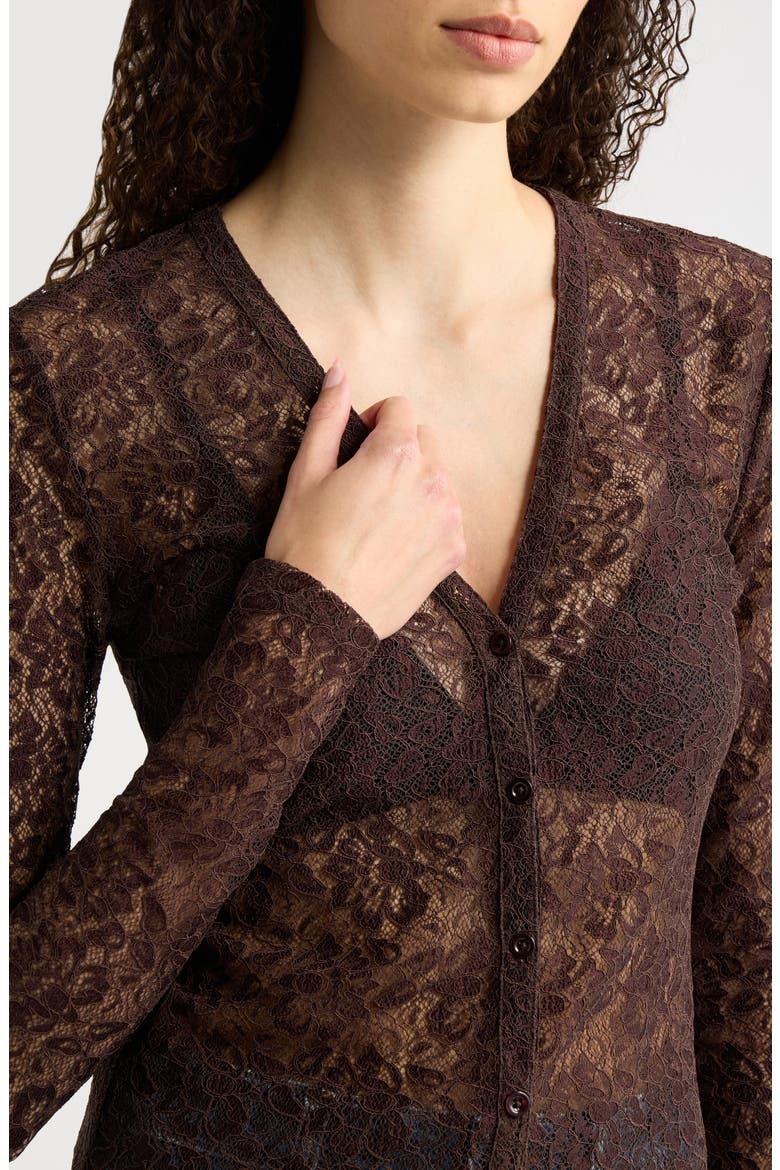 The Sheer Stretch Lace Top, Alternate, color, MAHOGANY