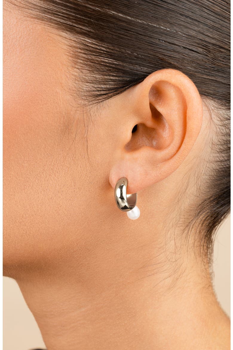 Micki Cultured Pearl Drop Hoop Earrings, Alternate, color, SILVER