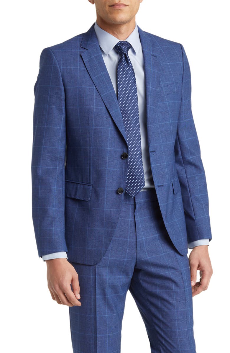 BOSS Huge/Genius Check Virgin Wool Suit, Alternate, color, Dark Blue