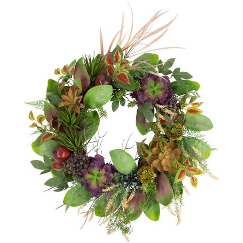 Mixed Succulent and Pomegranate Artificial Wreath, 24-Inch