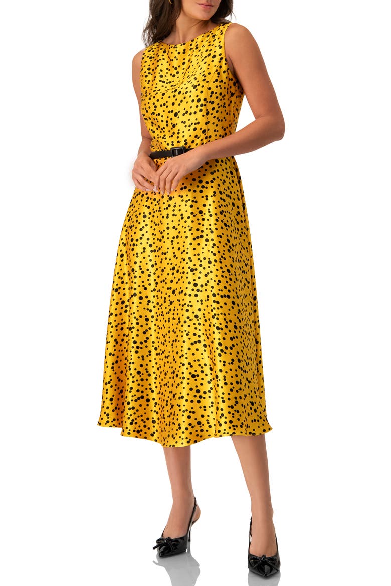 Polka Dot A-Line Midi Dress, Alternate, color, Yellow