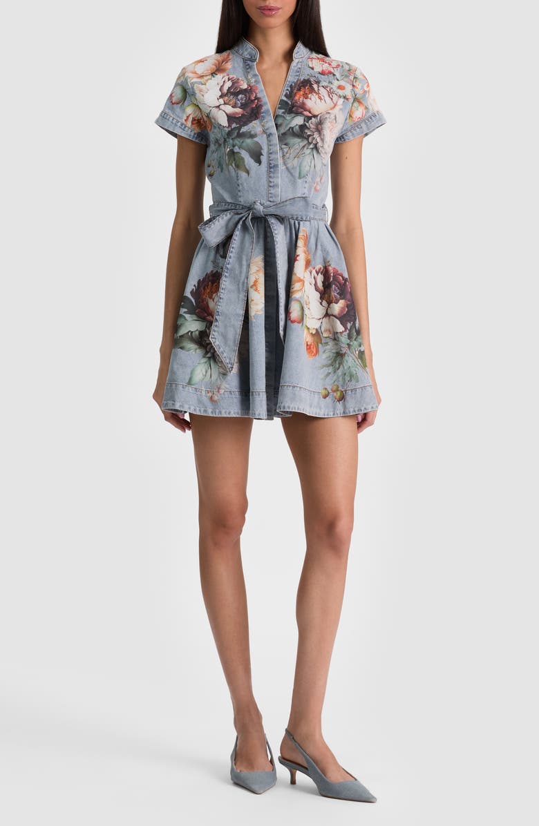 Alice + Olivia Lucy Floral Denim Shirtdress, Main, color, Sierra Vintage/ Multi