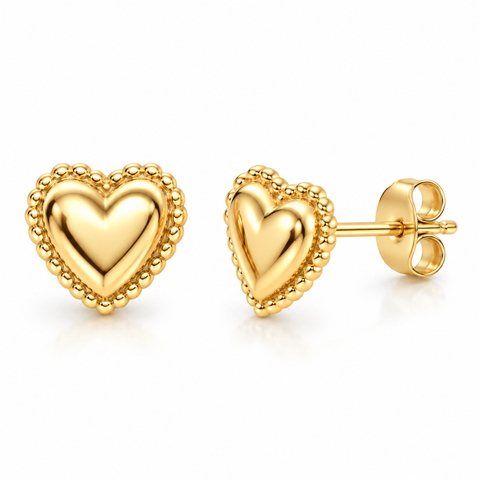 14K Yellow Gold Dainty Heart Stud Earrings