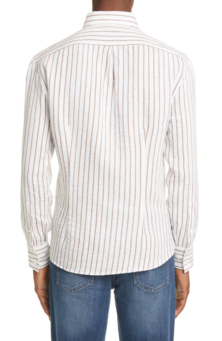 Brunello Cucinelli Slim Fit Stripe Linen Button-Down Shirt, Alternate, color,