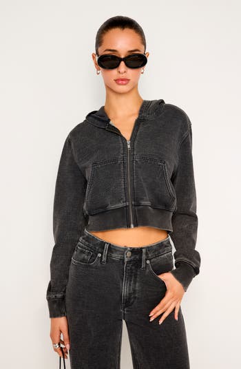 Good American Jeanius Shrunken French Terry Zip Hoodie