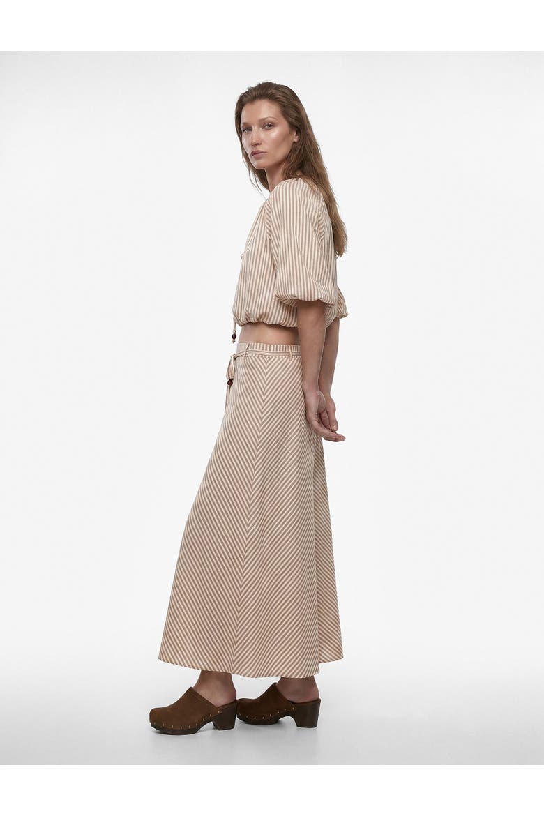 Midi Striped Skirt with Belted, Main, color, BROWN STRIPE