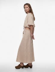 Koton Midi Striped Skirt with Belted
