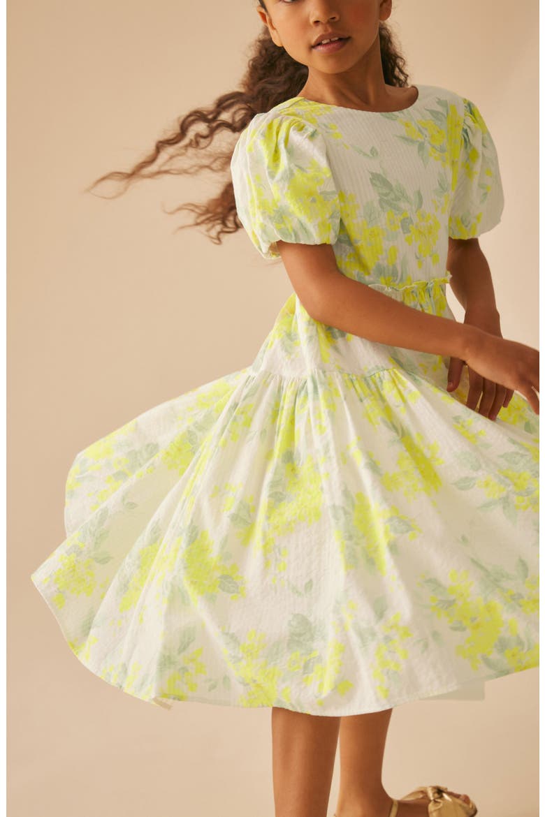 Apple Blossom Print Seersucker Dress, Alternate, color, YELLOW